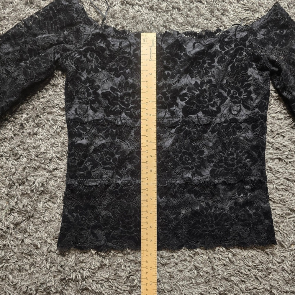 Guess Los Angeles Womens Black Floral Lace Off The Shoulder 3/4 Sleeve Top M - Picture 3 of 5